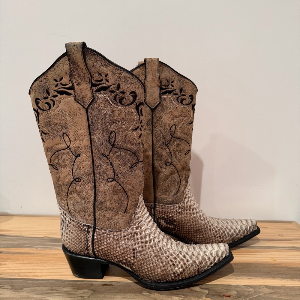 Circle G Women’s Two-Tone Python Western Boots in… - image 4